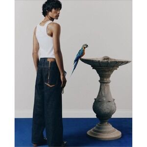 House Of Errors Jeans Mens 40x30 Blue Melting Leather Selvedge Denim Wide Leg